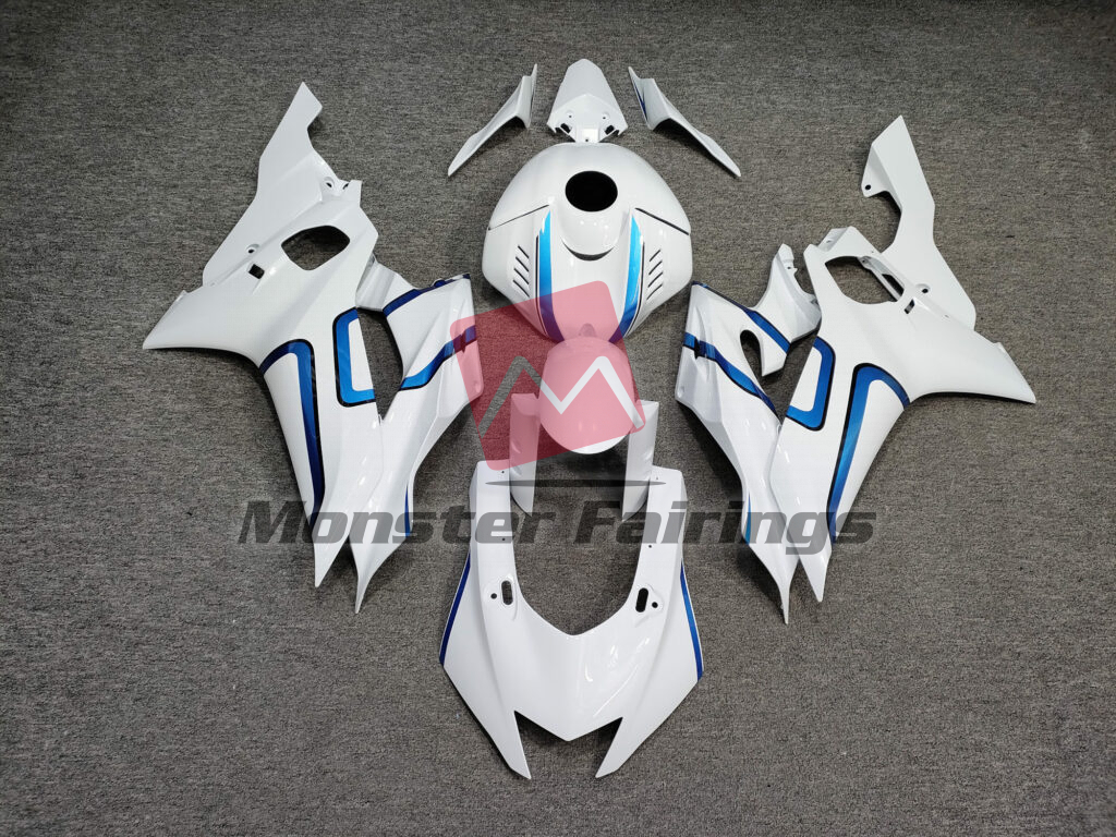Yamaha R6 2017 - 2022 Gloss White Blue ABS fairings - custom motorcycle bodywork kit by Monster Fairings