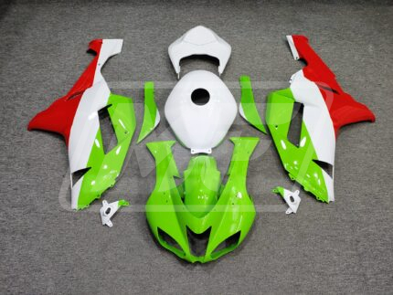 Kawasaki ZX6R 2007-2008 Gloss White & Green with Red ABS Fairings | Monster Fairings