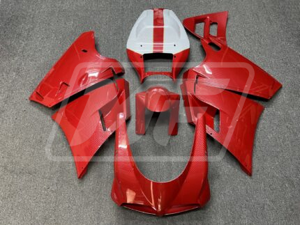 (IN STOCK TX) Ducati 996 748 916 998 2000-2002 Gloss Red & White Carbon Fiber Style ABS Fairings | Monster Fairings