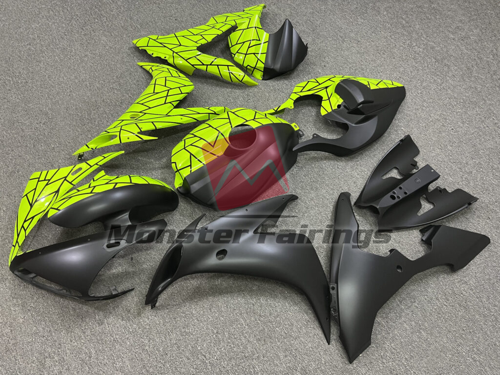 Gloss High Viz Yellow & Matte Black Pattern Split ABS fairings for Yamaha R1 2004 - 2006 - premium OEM fit kit by Monster Fairings