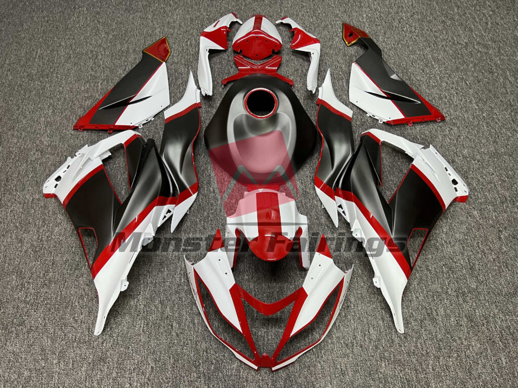 Kawasaki ZX6R 2013 - 2018 Matte White & Gray Gloss Red Gold ABS fairings - custom motorcycle bodywork kit by Monster Fairings
