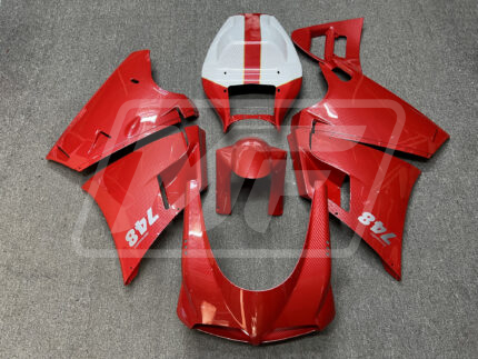 (IN STOCK TX) Ducati 996 748 916 998 2000-2002 Gloss Red & White with Gold with Carbon Fiber Style ABS Fairings | Monster Fairings