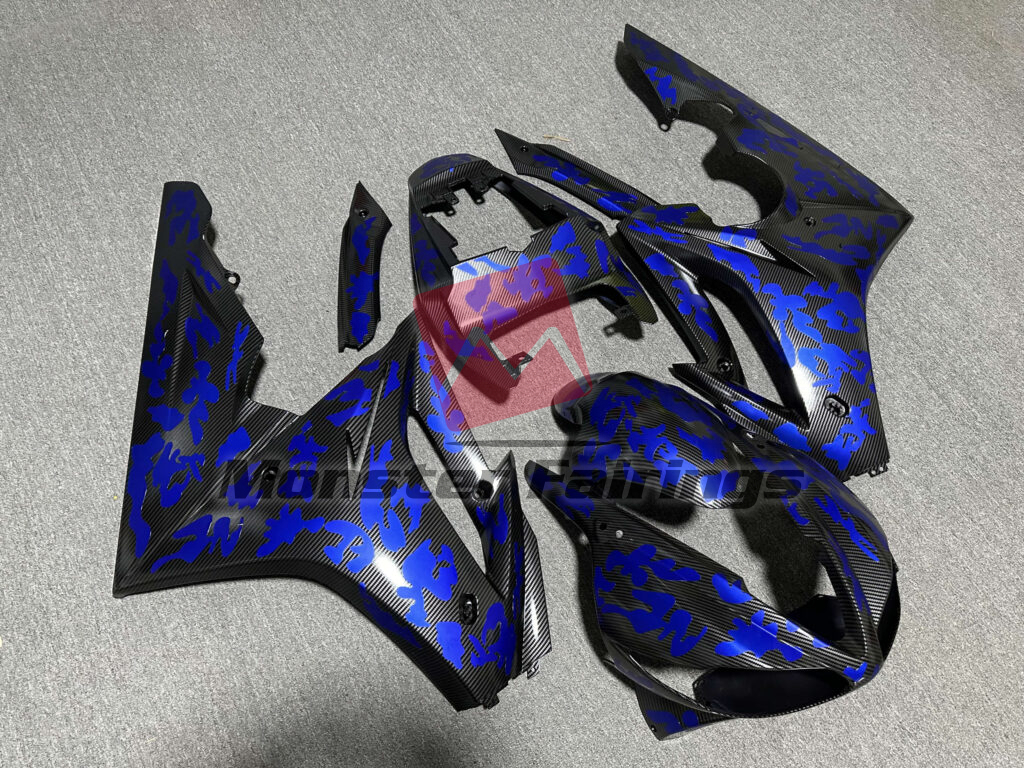 Gloss Carbon Fiber Blue Camo ABS fairings for Triumph Daytona 675 2009 - 2012 - premium OEM fit kit by Monster Fairings