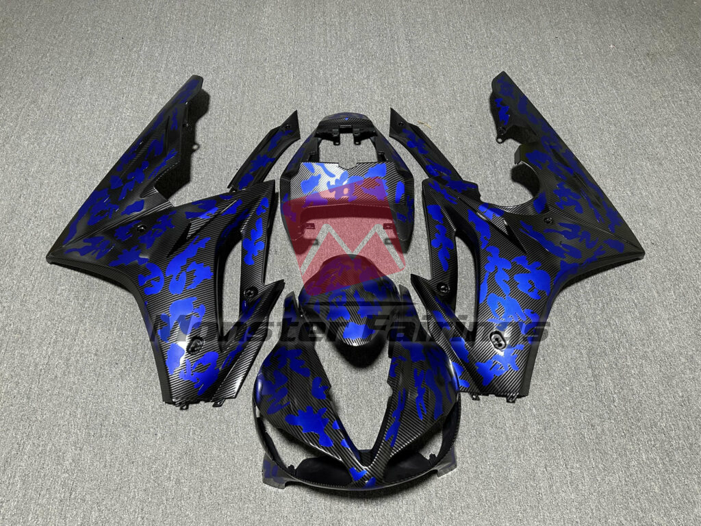 Triumph Daytona 675 2009 - 2012 Gloss Carbon Fiber Blue Camo ABS fairings - custom motorcycle bodywork kit by Monster Fairings
