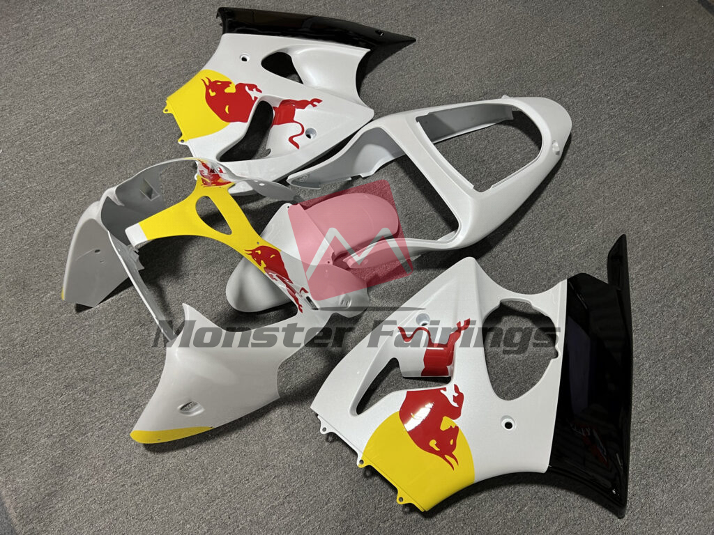 Pearl White Gloss Black Bull ABS fairings for Kawasaki ZX6R 2000 - 2002 - premium OEM fit kit by Monster Fairings