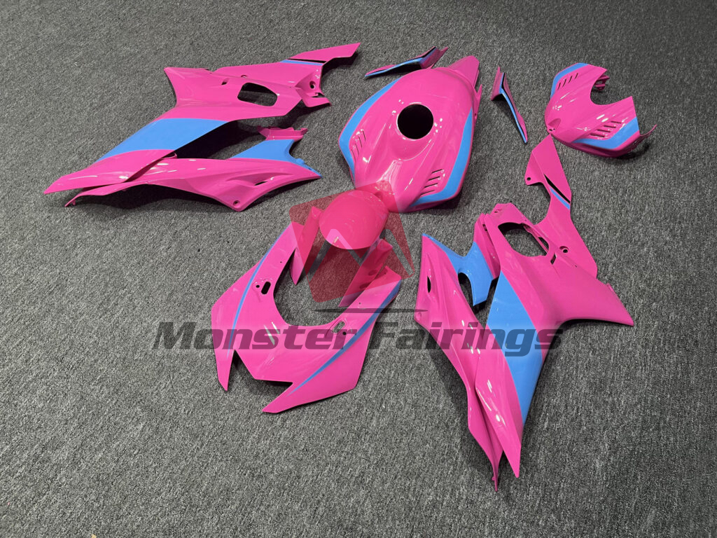 Yamaha R6 custom ABS fairings 2017 - 2022 in Gloss Pink & Baby Blue - durable replacement kit, Monster Fairings