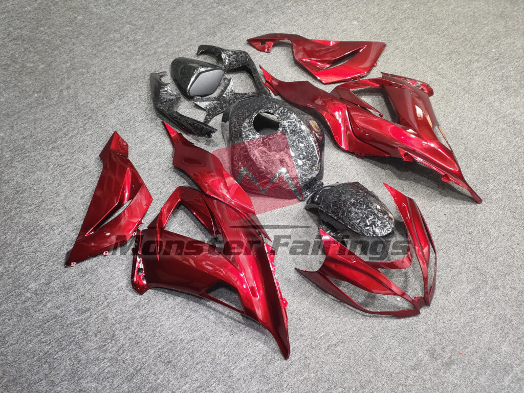 Kawasaki ZX6R custom ABS fairings 2013 - 2018 in Gloss Red Forged Carbon Fiber Style - durable replacement kit, Monster Fairings
