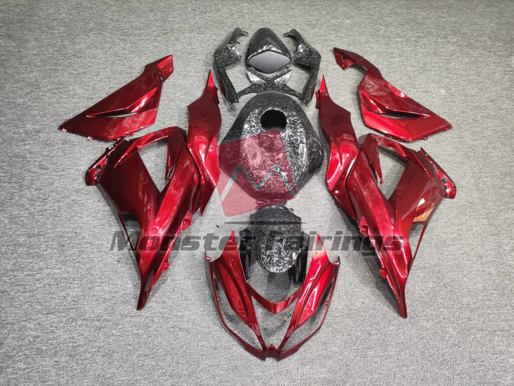 Kawasaki ZX6R 2013 - 2018 Gloss Red Forged Carbon Fiber Style ABS fairings - custom motorcycle bodywork kit by Monster Fairings