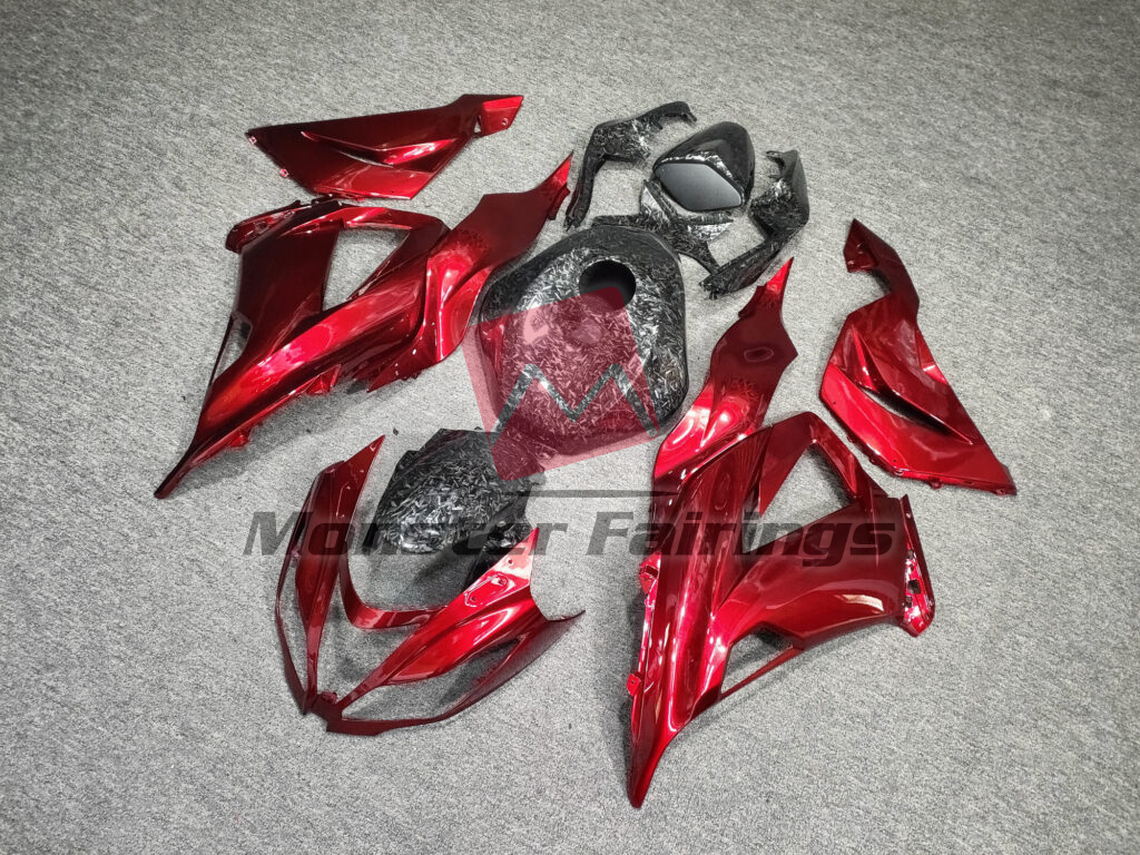 Gloss Red Forged Carbon Fiber Style ABS fairings for Kawasaki ZX6R 2013 - 2018 - premium OEM fit kit by Monster Fairings
