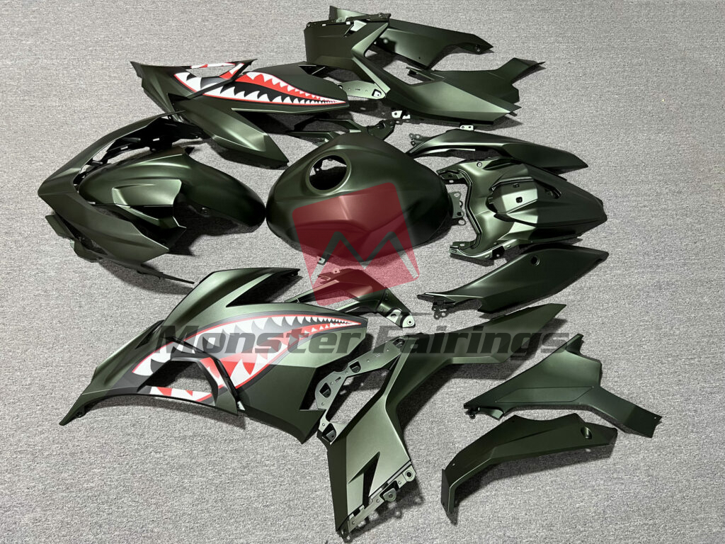 Kawasaki Ninja 400 custom ABS fairings 2018 - 2024 in Matte Dark Green Shark - durable replacement kit, Monster Fairings