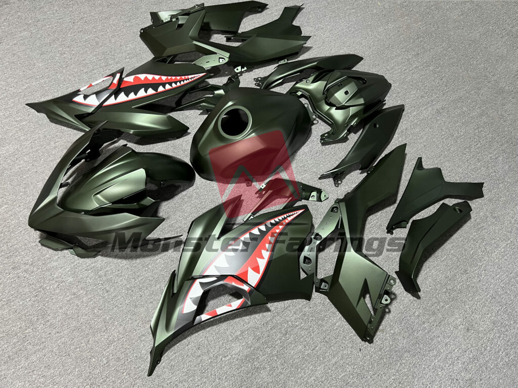 Matte Dark Green Shark ABS fairings for Kawasaki Ninja 400 2018 - 2024 - premium OEM fit kit by Monster Fairings