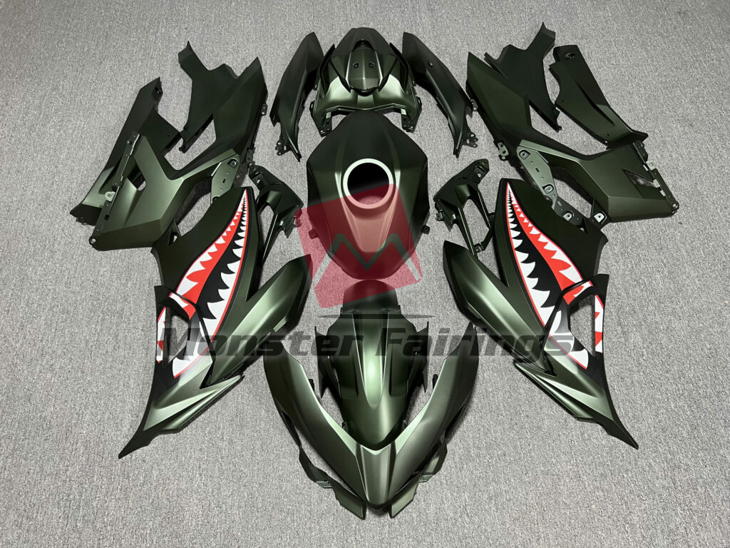 Kawasaki Ninja 400 2018 - 2024 Matte Dark Green Shark ABS fairings - custom motorcycle bodywork kit by Monster Fairings