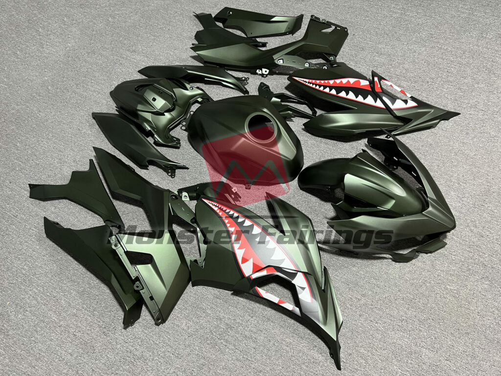 2018 - 2024 Kawasaki Ninja 400 Matte Dark Green Shark fairing set - ABS injection, custom painted by Monster Fairings