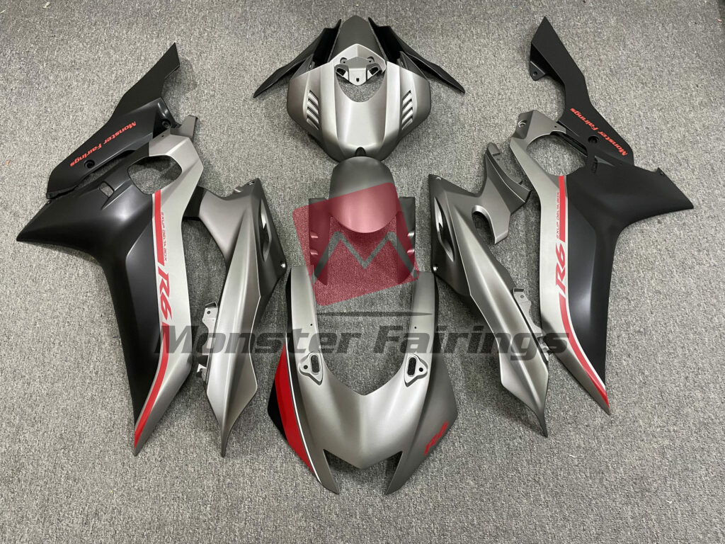 Yamaha R6 2017 - 2022 Matte Grey & Black Red ABS fairings - custom motorcycle bodywork kit by Monster Fairings