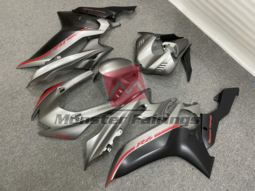 Matte Grey & Black Red ABS fairings for Yamaha R6 2017 - 2022 - premium OEM fit kit by Monster Fairings