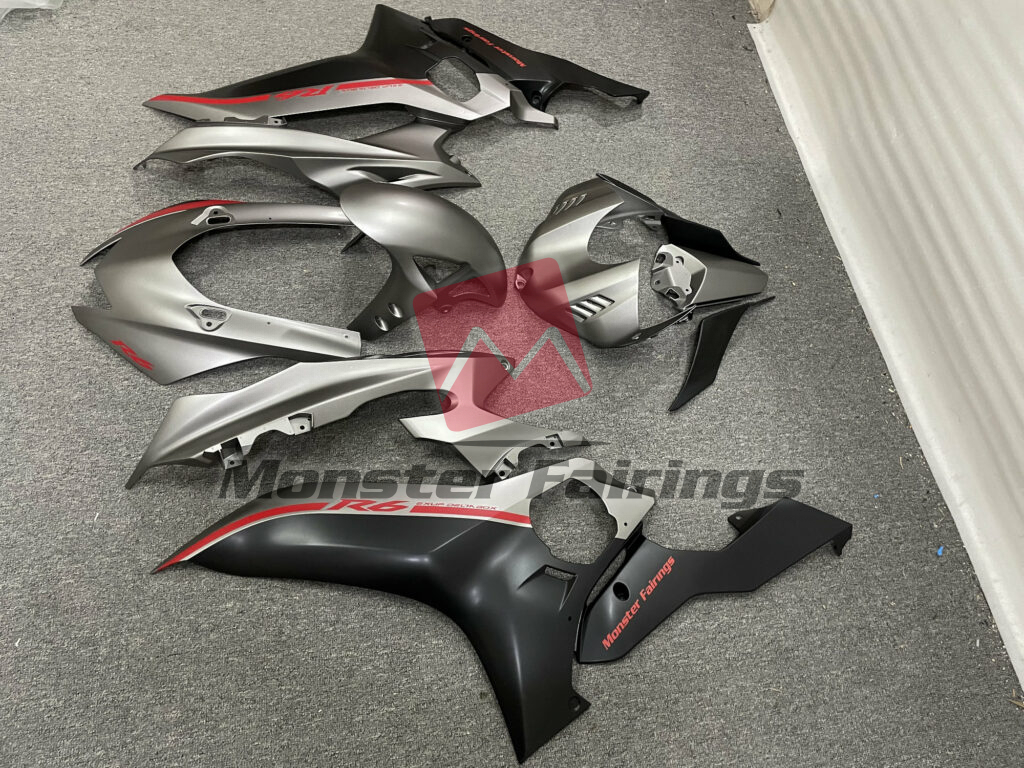 Yamaha R6 custom ABS fairings 2017 - 2022 in Matte Grey & Black Red - durable replacement kit, Monster Fairings
