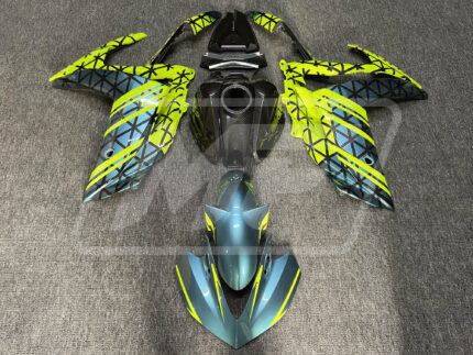 Yamaha R3 2014-2018 Gloss Carbon Fiber Style with Teal & High Vis Yellow Pattern ABS Fairings | Monster Fairings