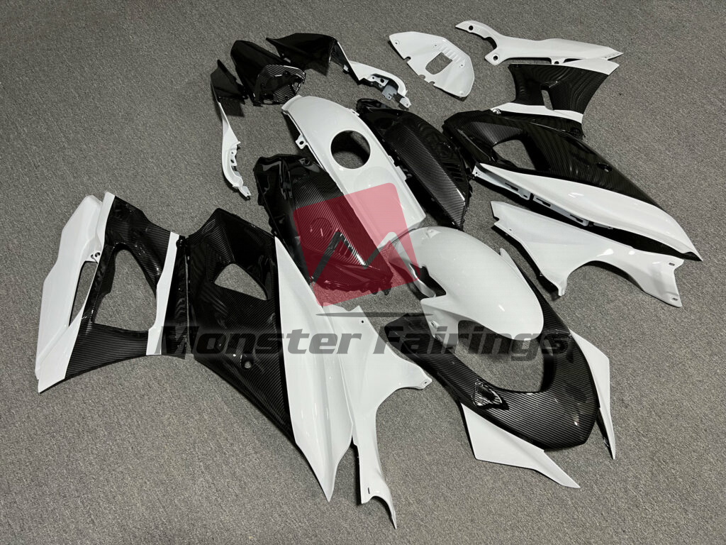 Yamaha R7 custom ABS fairings 2021 - 2025 in Gloss White Carbon Fiber Style - durable replacement kit, Monster Fairings