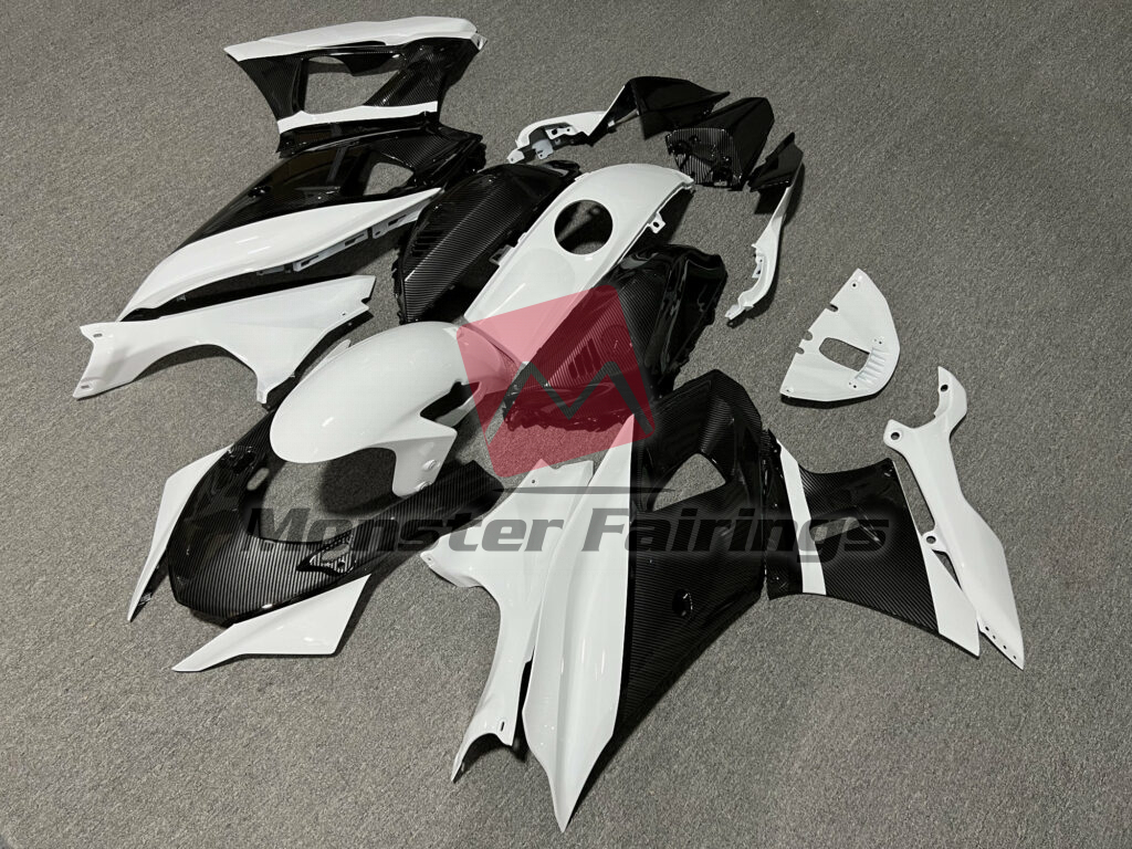 Gloss White Carbon Fiber Style ABS fairings for Yamaha R7 2021 - 2025 - premium OEM fit kit by Monster Fairings