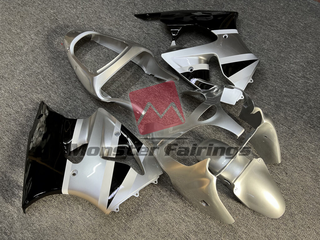 Gloss Silver Black ABS fairings for Kawasaki ZX6R 2000 - 2002 - premium OEM fit kit by Monster Fairings