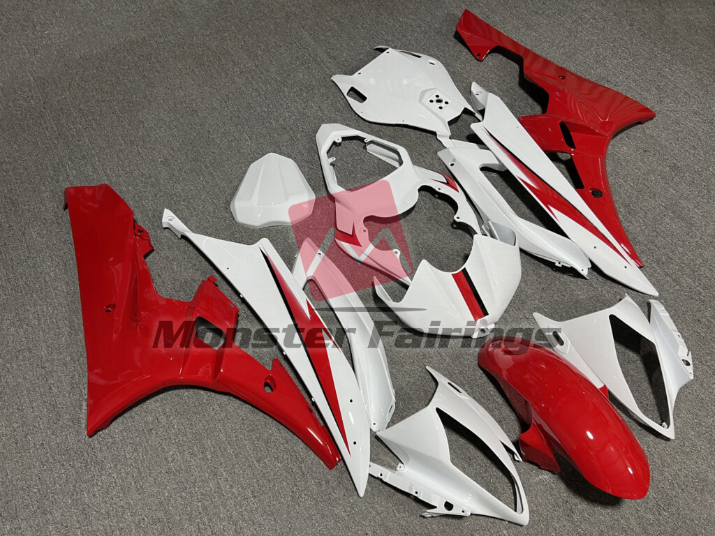 Yamaha R6 custom ABS fairings 2006 - 2007 in Gloss White & Red - durable replacement kit, Monster Fairings