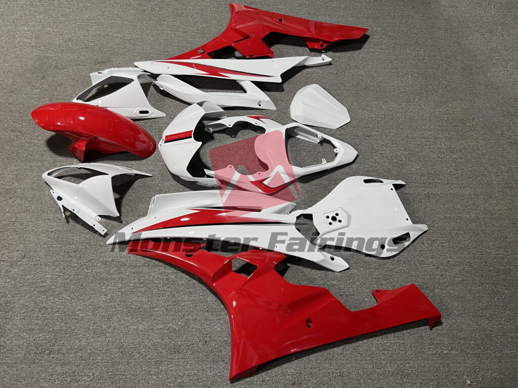 2006 - 2007 Yamaha R6 Gloss White & Red fairing set - ABS injection, custom painted by Monster Fairings