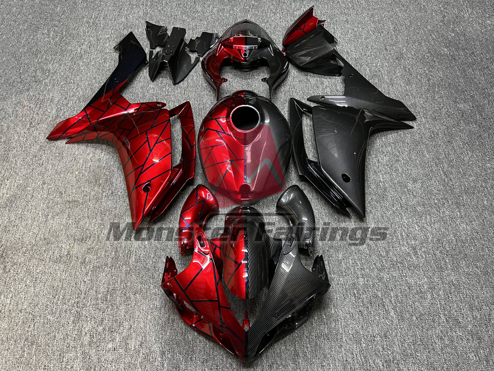 Gloss Red & Black With Carbon Fiber Style Split - R1 07-08