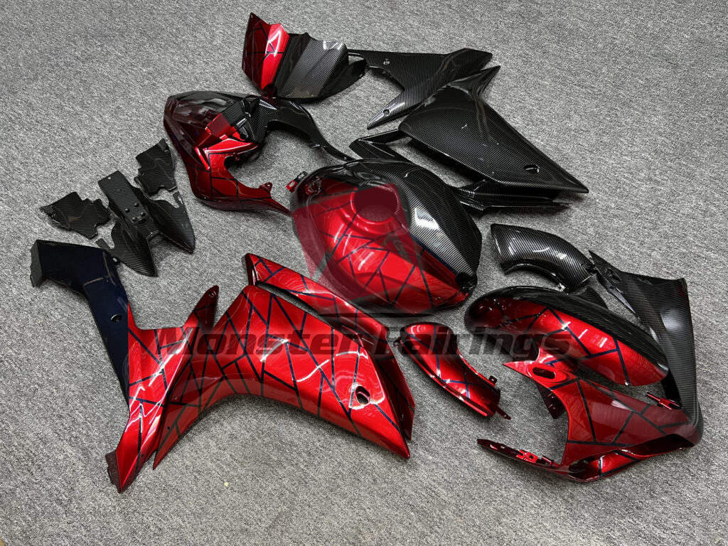 Gloss Red & Black Carbon Fiber Style Split ABS fairings for Yamaha R1 2007 - 2008 - premium OEM fit kit by Monster Fairings