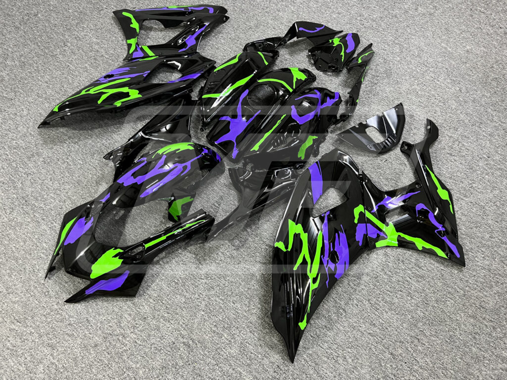Gloss Black Purple & Green Camo ABS fairings for Yamaha R7 2021 - 2025 - premium OEM fit kit by Monster Fairings