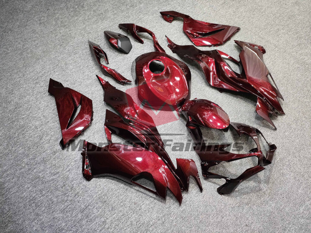 Kawasaki ZX6R custom ABS fairings 2019 - 2023 in Gloss Maroon Red Carbon Fiber Style - durable replacement kit, Monster Fairings