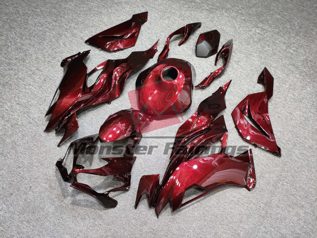 Gloss Maroon Red Carbon Fiber Style ABS fairings for Kawasaki ZX6R 2019 - 2023 - premium OEM fit kit by Monster Fairings