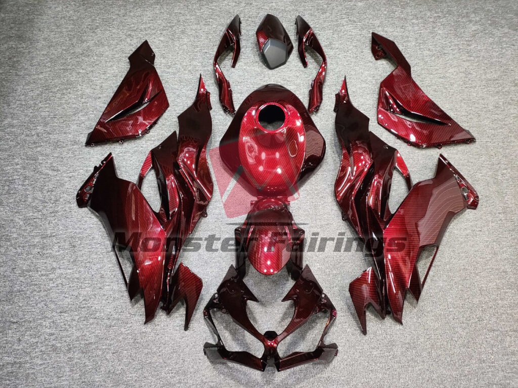 Kawasaki ZX6R 2019 - 2023 Gloss Maroon Red Carbon Fiber Style ABS fairings - custom motorcycle bodywork kit by Monster Fairings