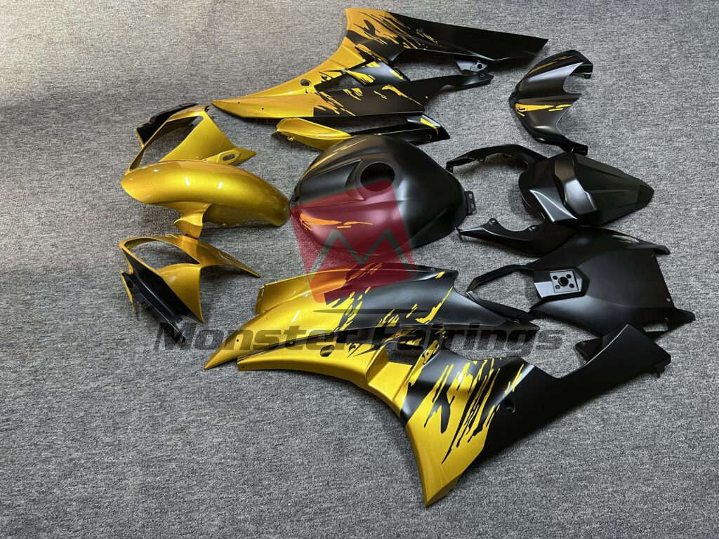 2006 - 2007 Yamaha R6 Matte Black & Gloss Gold Splash fairing set - ABS injection, custom painted by Monster Fairings