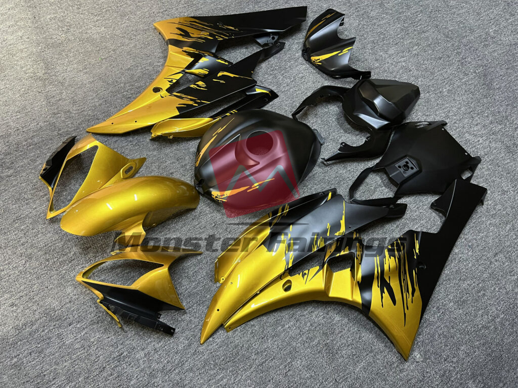 Matte Black & Gloss Gold Splash ABS fairings for Yamaha R6 2006 - 2007 - premium OEM fit kit by Monster Fairings