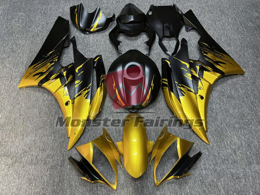 Yamaha R6 2006 - 2007 Matte Black & Gloss Gold Splash ABS fairings - custom motorcycle bodywork kit by Monster Fairings