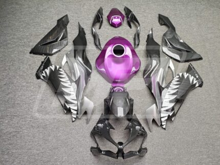 Kawasaki ZX6R 2019-2023 Gloss Purple Shark with Carbon Fiber Style ABS Fairings | Monster Fairings