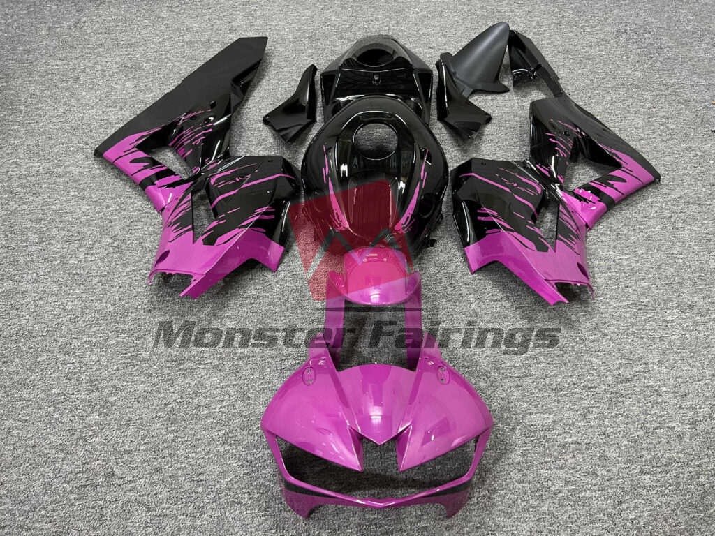 Honda CBR600RR 2013 - 2025 Gloss Black & Pink Splash ABS fairings - custom motorcycle bodywork kit by Monster Fairings