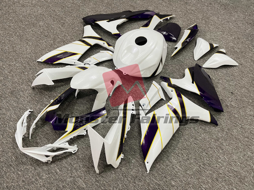 Suzuki GSXR custom ABS fairings 2011 - 2025 in Pearl White Gloss Purple & Gold - durable replacement kit, Monster Fairings