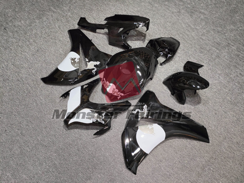 Honda CBR1000RR custom ABS fairings 2008 - 2011 in Gloss Black & White Gray Bull - durable replacement kit, Monster Fairings