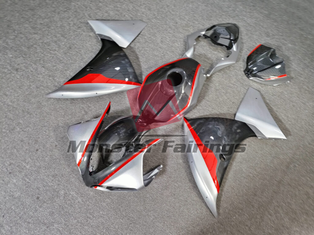 Yamaha R1 custom ABS fairings 2009 - 2011 in Gloss Carbon Fiber Style Silver & Red - durable replacement kit, Monster Fairings