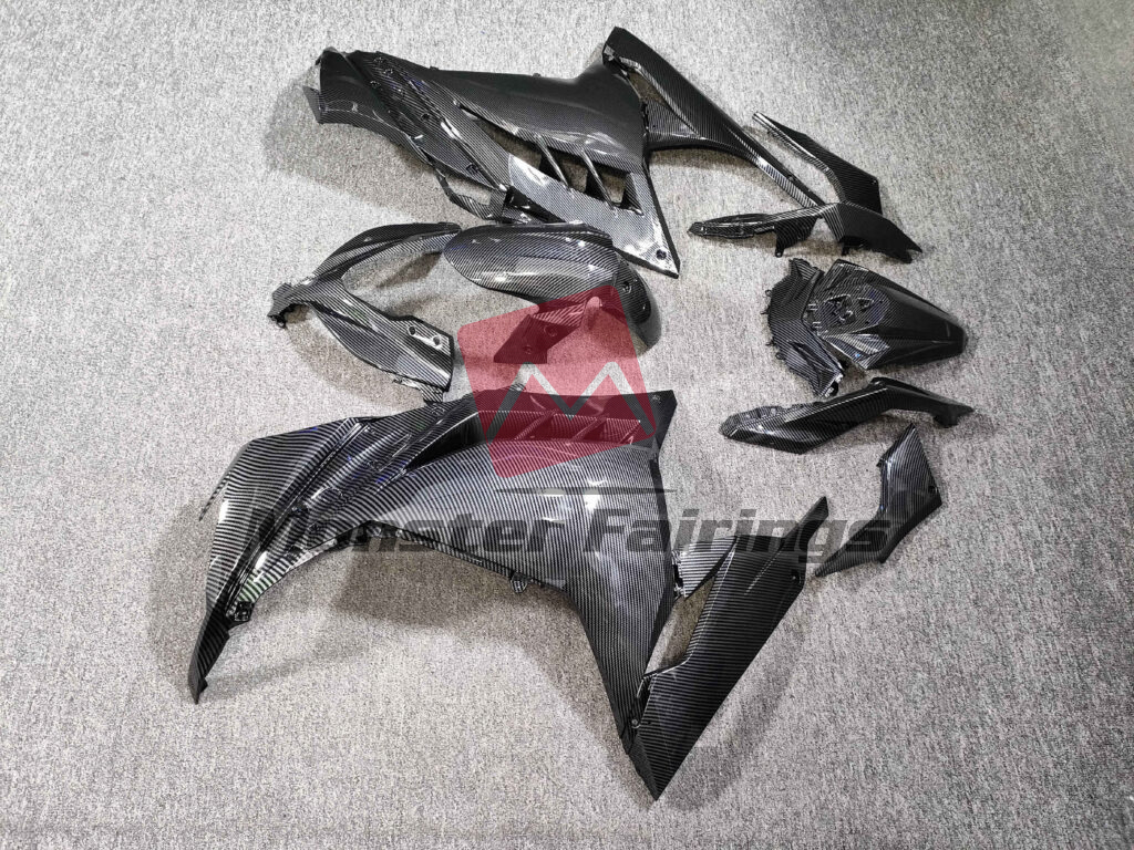 2013 - 2022 Kawasaki Ninja 300 Gloss Carbon Fiber Style fairing set - ABS injection, custom painted by Monster Fairings