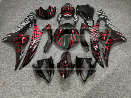 Yamaha R6 2006-2007 Gloss Black Red & White Honeycomb Pattern ABS Fairings | Monster Fairings