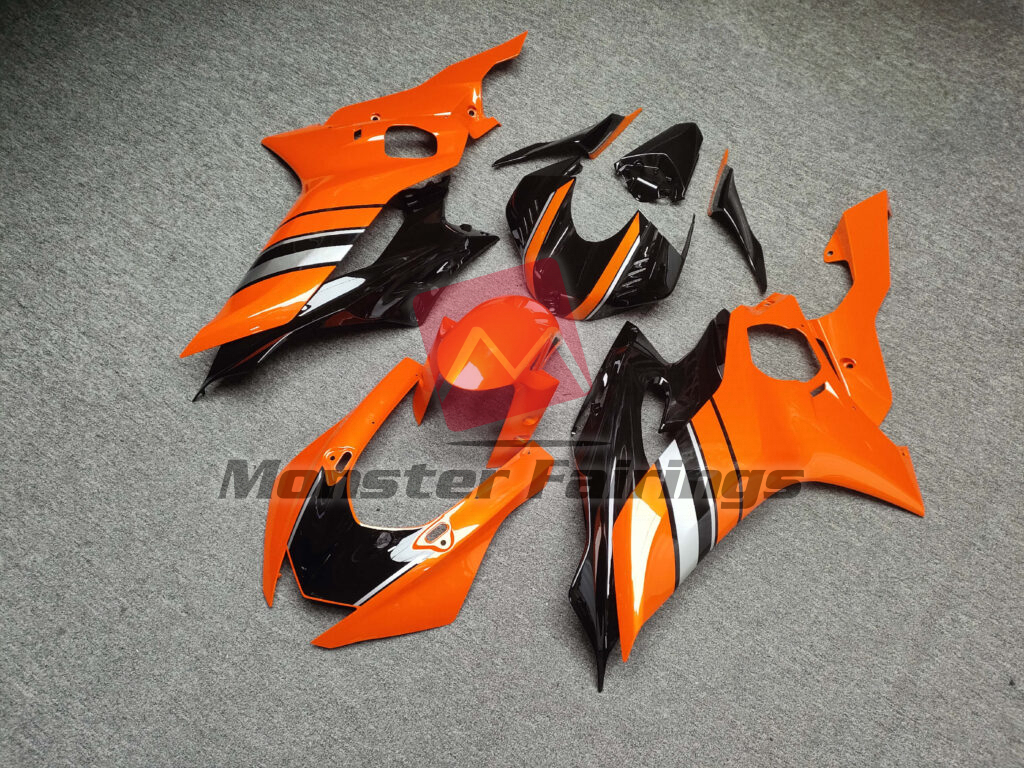 Yamaha R6 custom ABS fairings 2017 - 2022 in Gloss Orange & Black - durable replacement kit, Monster Fairings