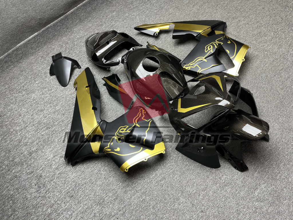 Monster Fairings ABS fairing kit for Honda CBR600RR 2005 - 2006 - Gloss Carbon Fiber Style Gold & Matte Black Bull, precise OEM fit