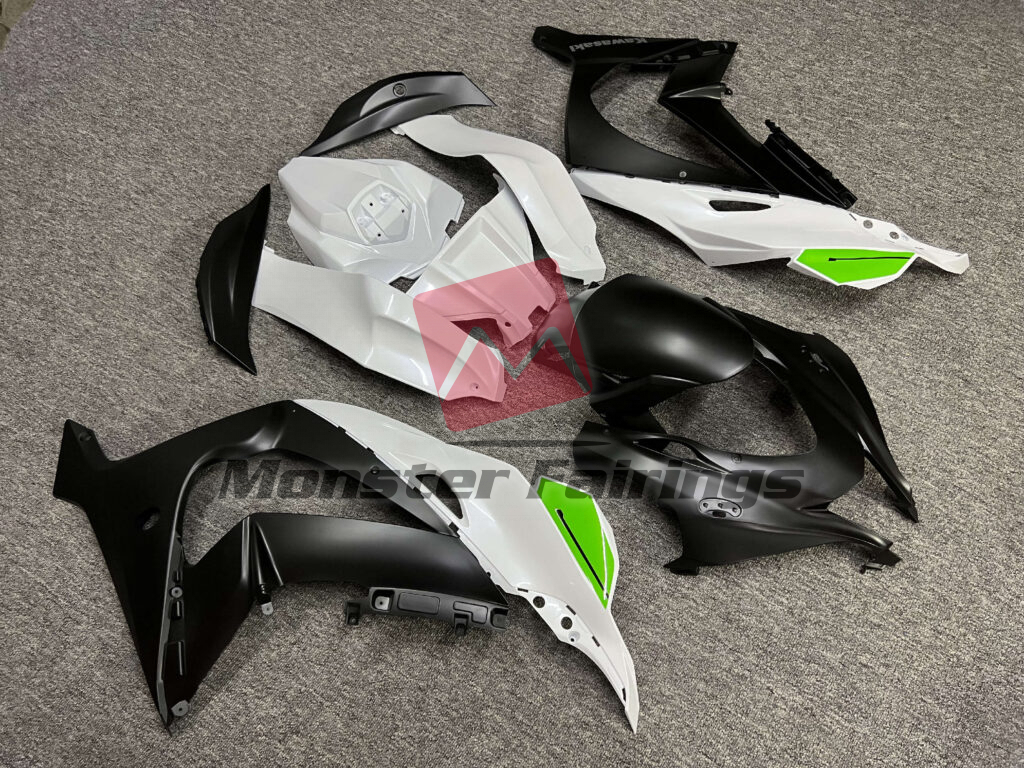 Pearl White & Matte Black Green ABS fairings for Kawasaki ZX10R 2016 - 2020 - premium OEM fit kit by Monster Fairings