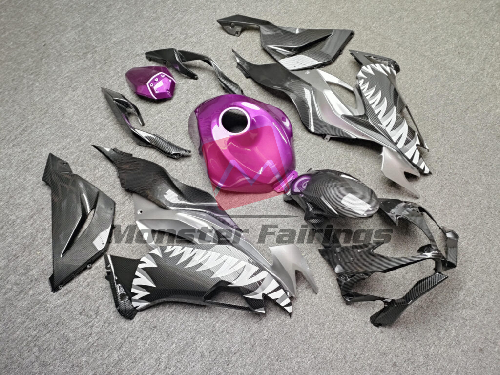 Kawasaki ZX6R custom ABS fairings 2019 - 2023 in Gloss Carbon Fiber Style Shark Purple - durable replacement kit, Monster Fairings