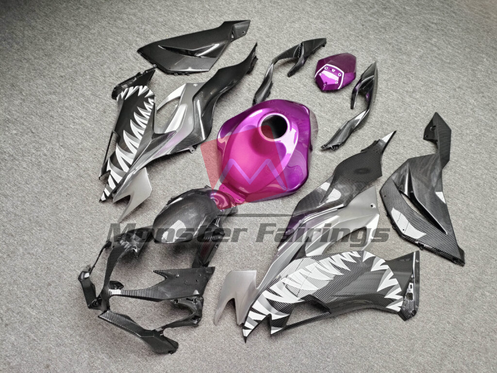 Gloss Carbon Fiber Style Shark Purple ABS fairings for Kawasaki ZX6R 2019 - 2023 - premium OEM fit kit by Monster Fairings