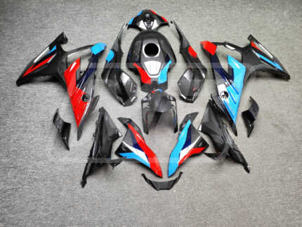 BMW S1000RR 2023-2024 Gloss Carbon Fiber Style with Blue & Red ABS Fairings | Monster Fairings
