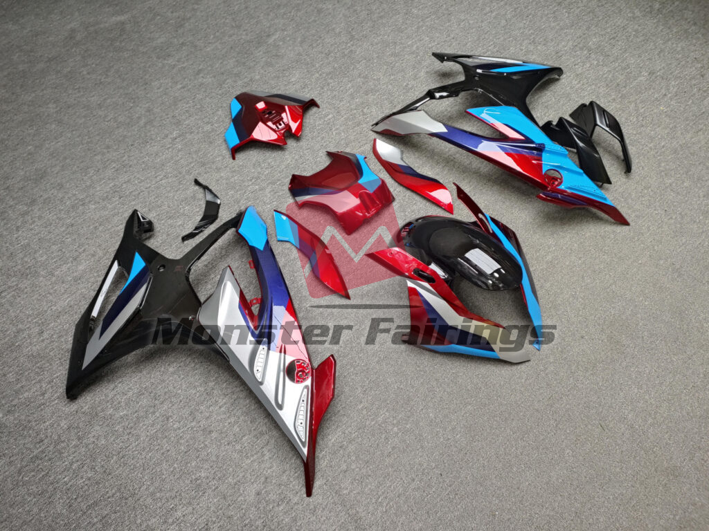 BMW S1000RR custom ABS fairings 2023 - 2024 in Gloss Black & Red Blue White - durable replacement kit, Monster Fairings