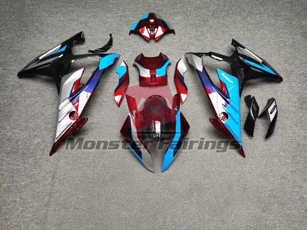 BMW S1000RR 2023 - 2024 Gloss Black & Red Blue White ABS fairings - custom motorcycle bodywork kit by Monster Fairings